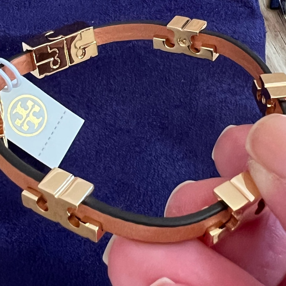 Tory Burch Serif T Single-Wrap Bracelet Tory Gold Coconut Vachetta Size S/M - Picture 5 of 7